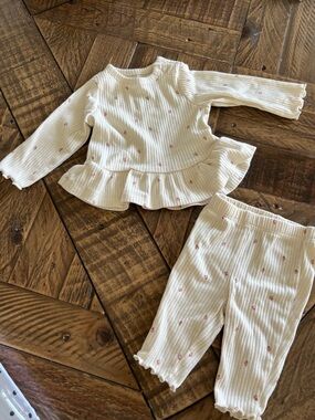 Carter's Cream Ribbed Newborn two piece set with Rust Floral accents